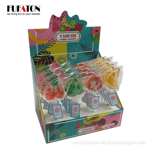 Healthy fruit flavor and shaped low calories sugar free lollipop candy